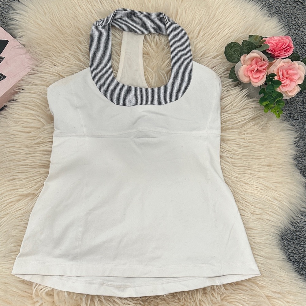 Lululemon White Halter Top with Gray Trim